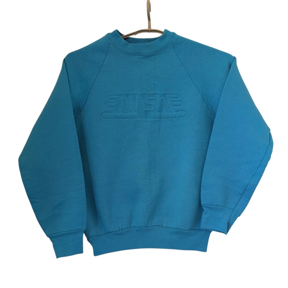 VTG NASA Sweatshirt Blue Crewneck Embossed Fruit of the Loom Space Medium HTF